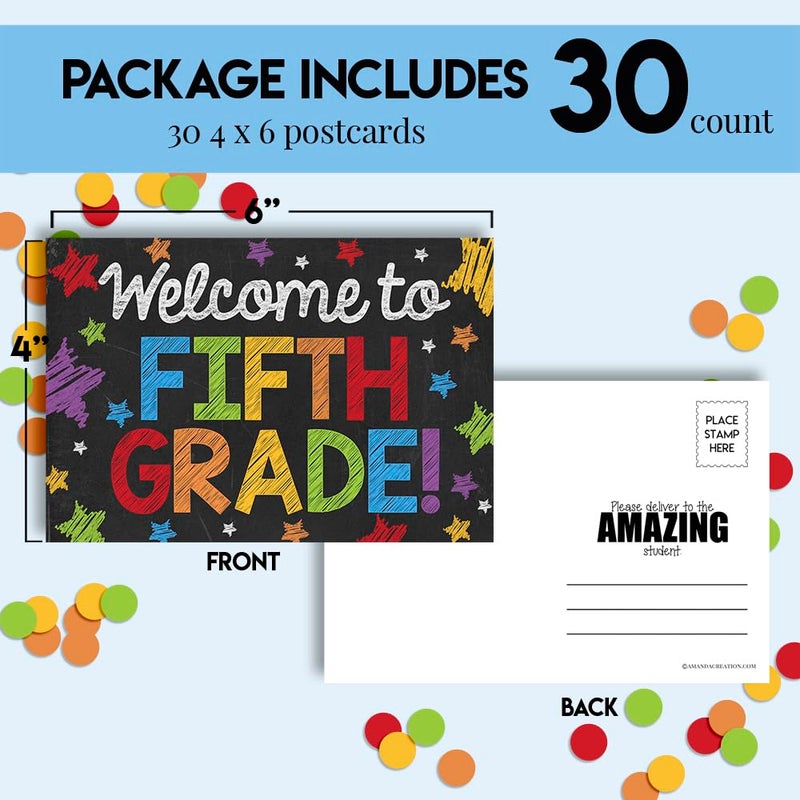 Amanda Creation Welcome To 5th Grade Colorful Chalkboard Themed Blank Postcards For Teachers To Send To Students, 4"x6" Fill In Notecards by AmandaCreation (30) - Image 3
